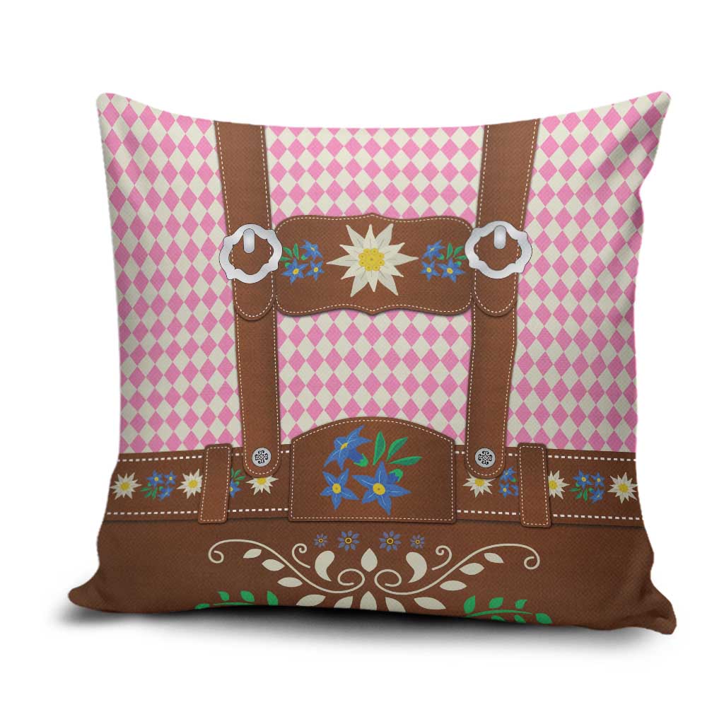 Lederhosen Oktoberfest Pillow Cover Pink Edelweiss Floral Polka Dots - Wonder Print Shop