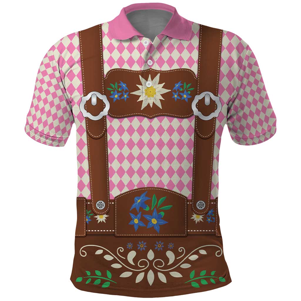 Lederhosen Oktoberfest Polo Shirt Pink Edelweiss Floral Polka Dots - Wonder Print Shop