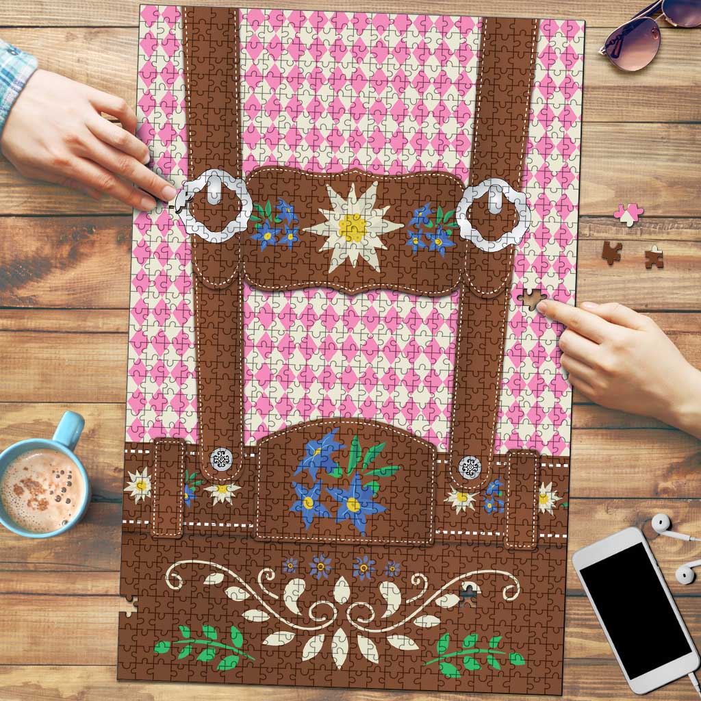 Lederhosen Oktoberfest Puzzle Pink Edelweiss Floral Polka Dots - Wonder Print Shop