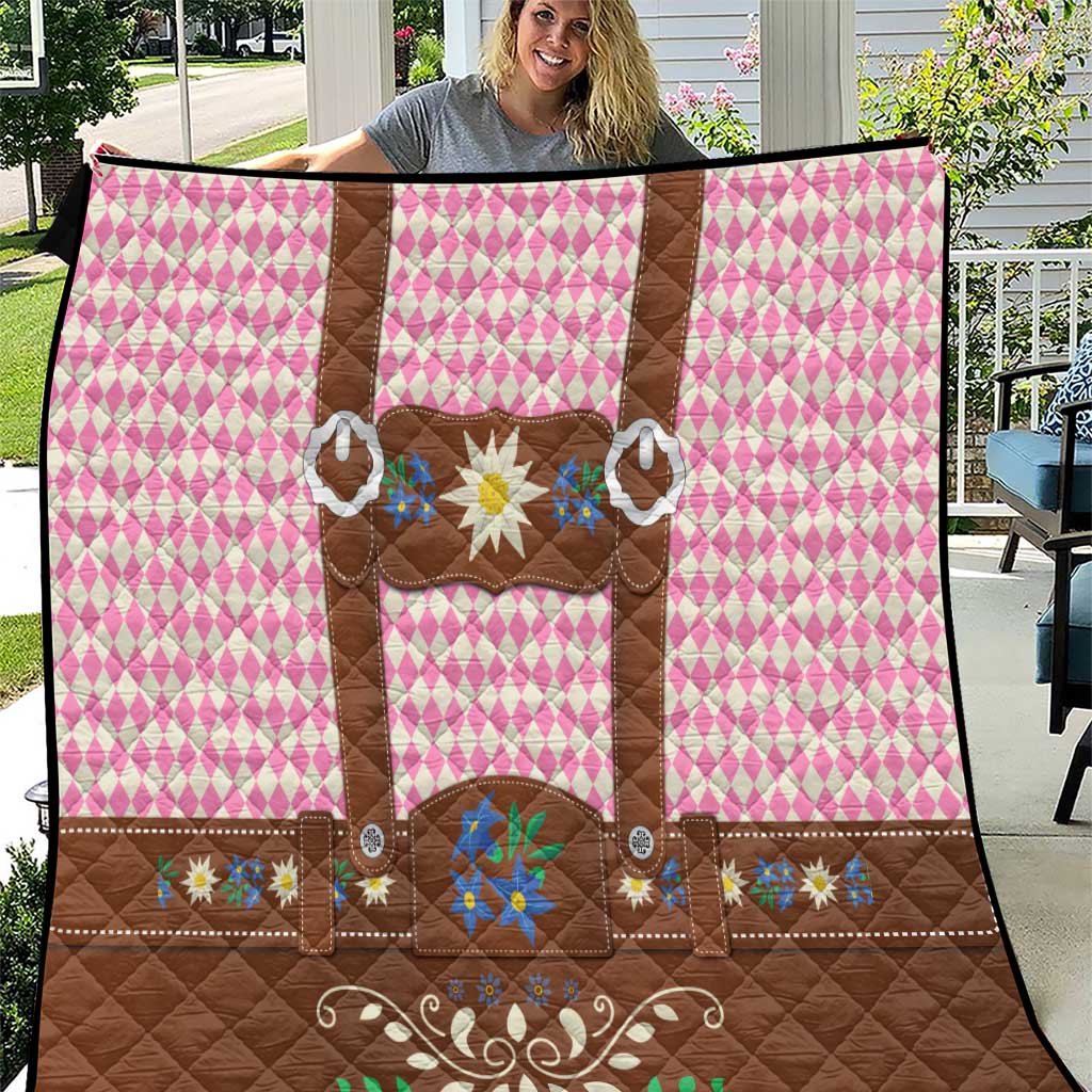 Lederhosen Oktoberfest Quilt Pink Edelweiss Floral Polka Dots - Wonder Print Shop
