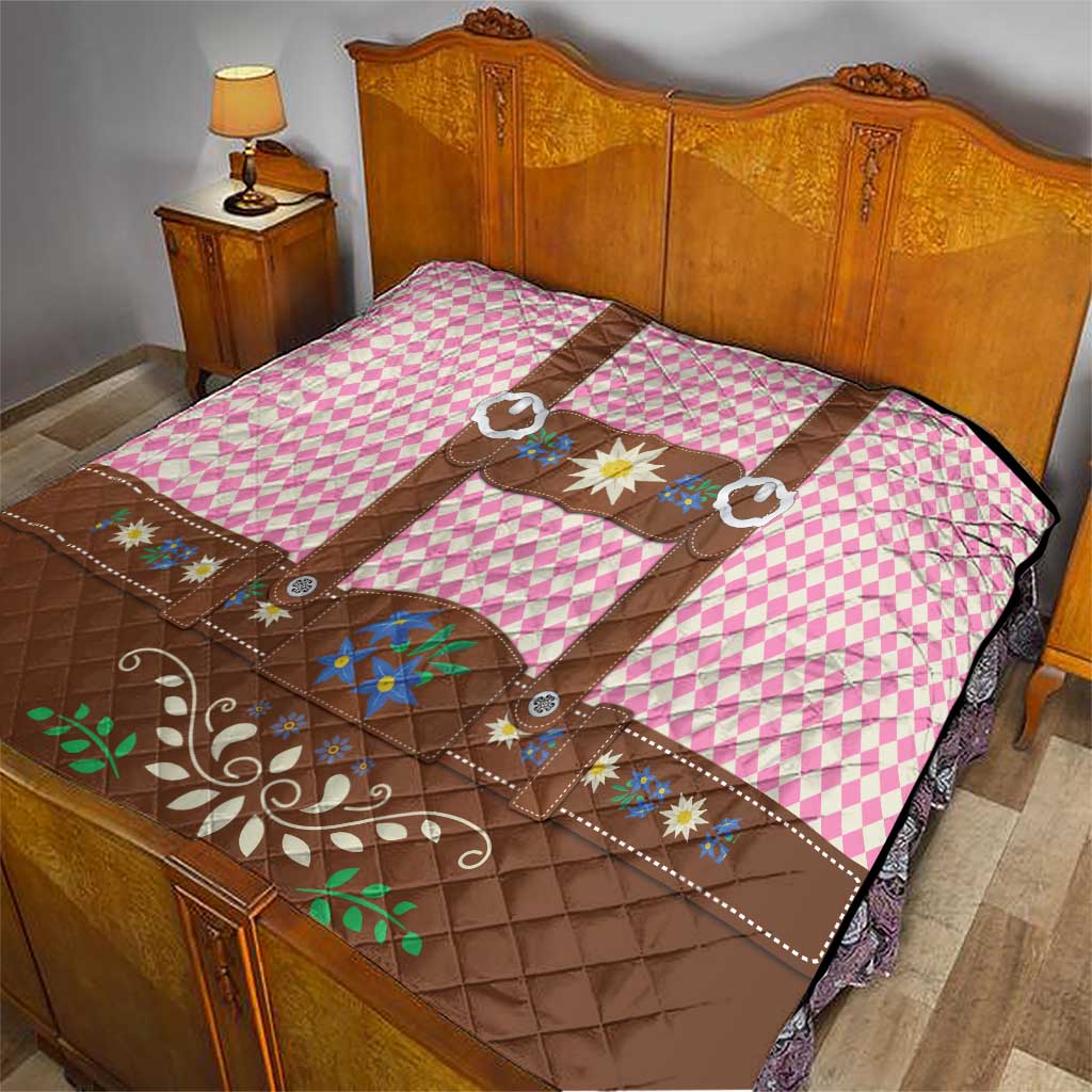 Lederhosen Oktoberfest Quilt Pink Edelweiss Floral Polka Dots - Wonder Print Shop