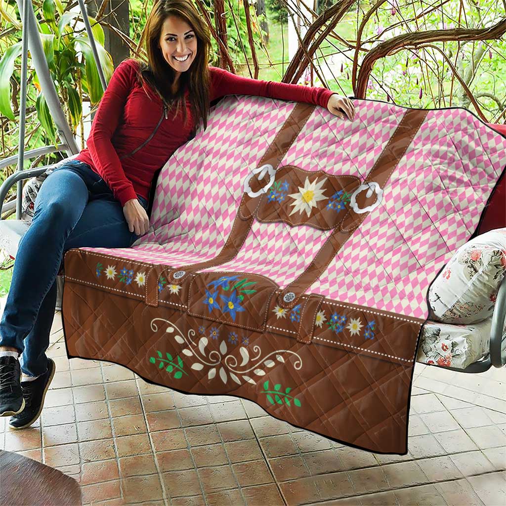 Lederhosen Oktoberfest Quilt Pink Edelweiss Floral Polka Dots - Wonder Print Shop