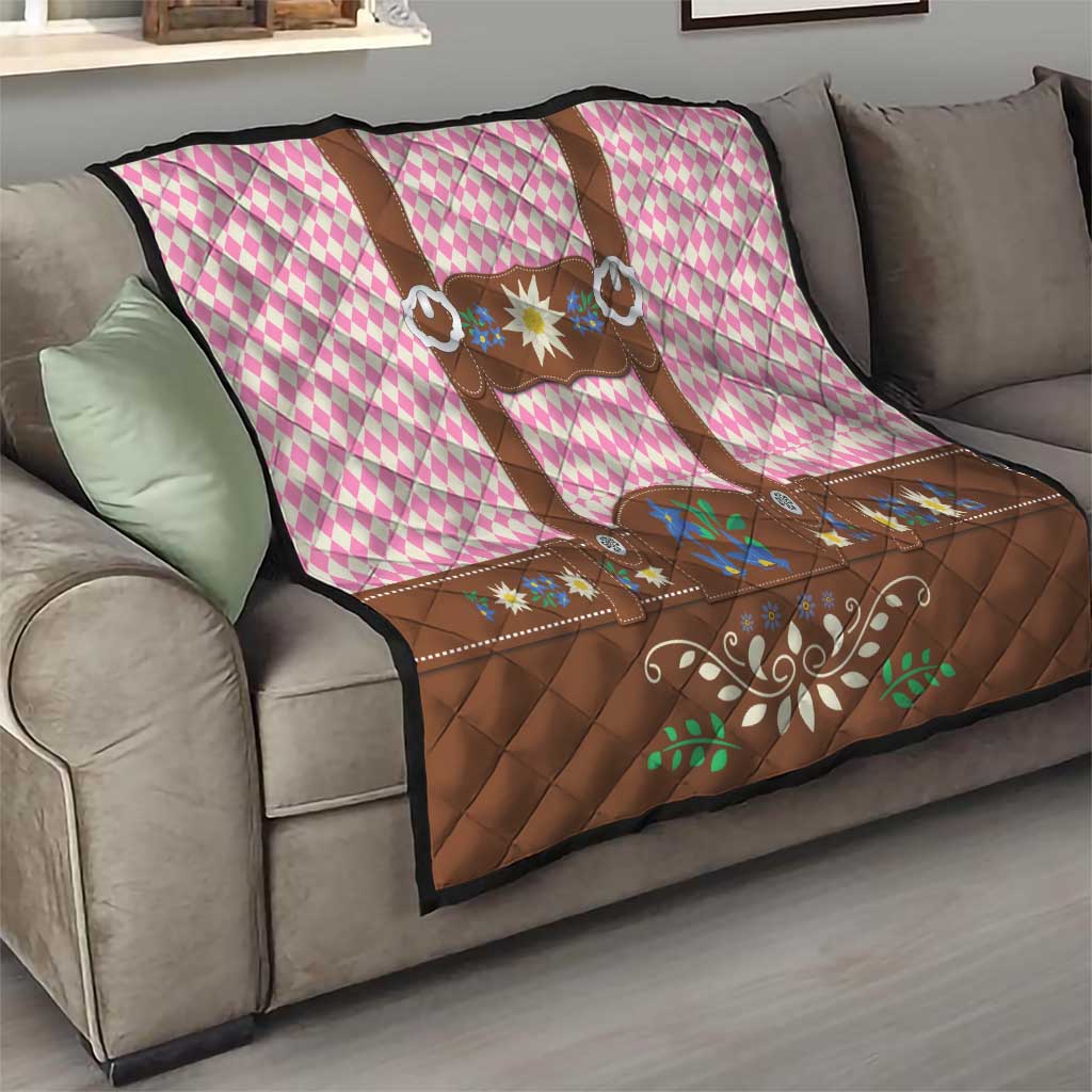 Lederhosen Oktoberfest Quilt Pink Edelweiss Floral Polka Dots - Wonder Print Shop