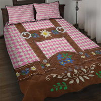 Lederhosen Oktoberfest Quilt Bed Set Pink Edelweiss Floral Polka Dots - Wonder Print Shop
