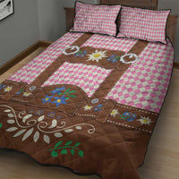 Lederhosen Oktoberfest Quilt Bed Set Pink Edelweiss Floral Polka Dots - Wonder Print Shop