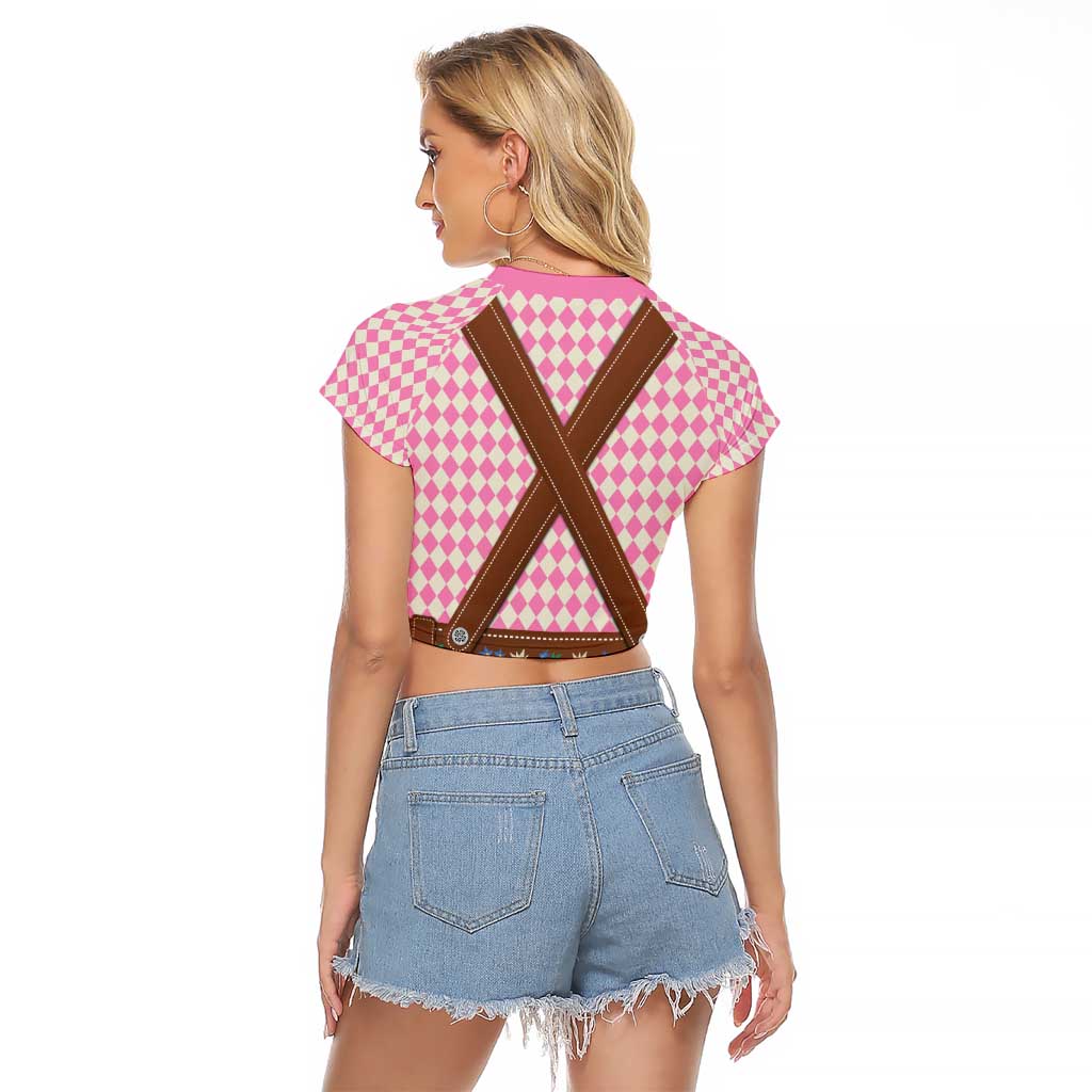Lederhosen Oktoberfest Raglan Cropped T Shirt Pink Edelweiss Floral Polka Dots - Wonder Print Shop