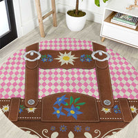 Lederhosen Oktoberfest Round Carpet Pink Edelweiss Floral Polka Dots - Wonder Print Shop