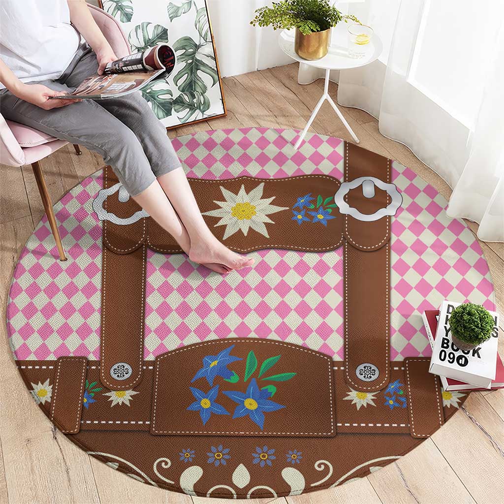 Lederhosen Oktoberfest Round Carpet Pink Edelweiss Floral Polka Dots - Wonder Print Shop