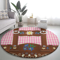 Lederhosen Oktoberfest Round Carpet Pink Edelweiss Floral Polka Dots - Wonder Print Shop