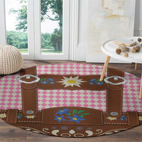 Lederhosen Oktoberfest Round Carpet Pink Edelweiss Floral Polka Dots - Wonder Print Shop