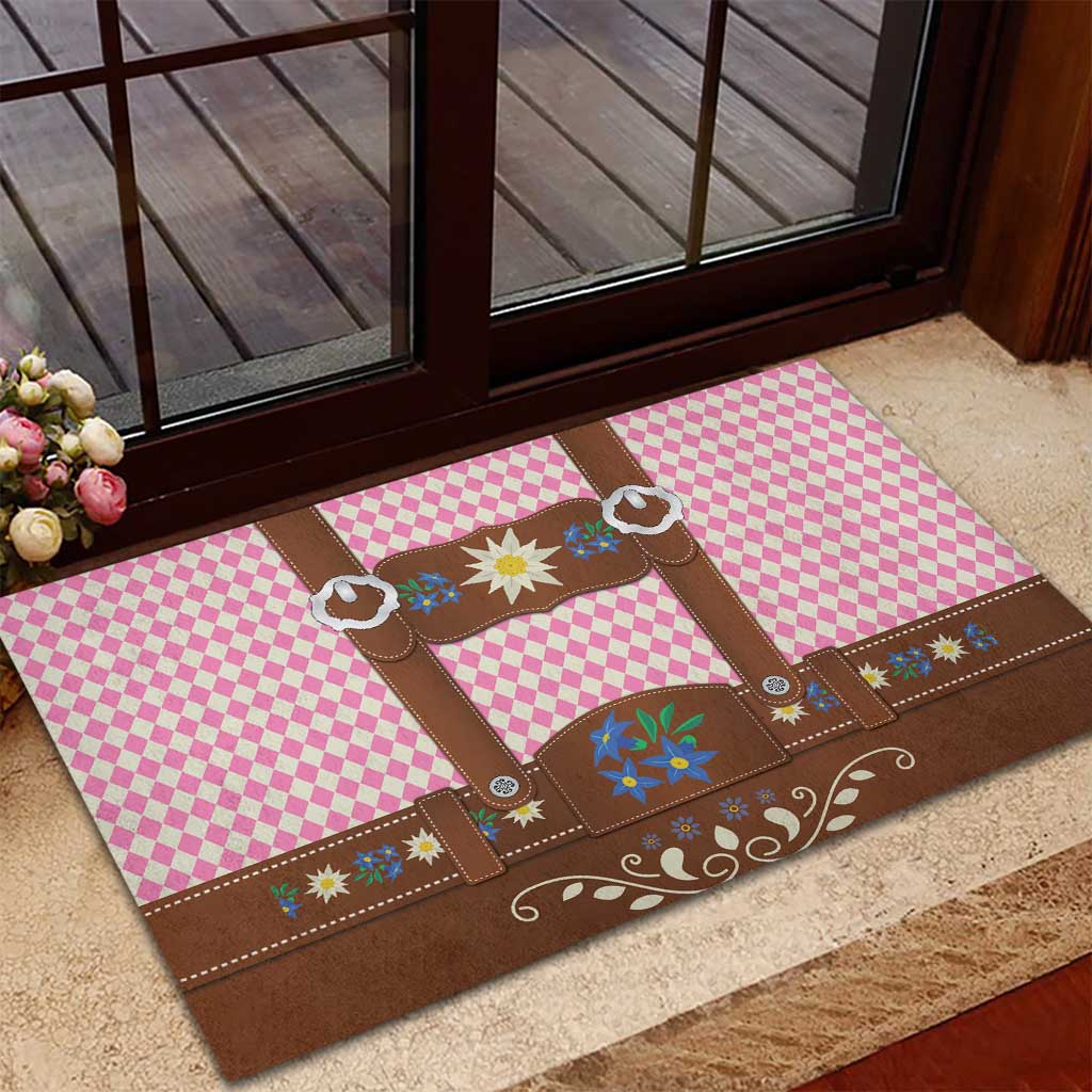 Lederhosen Oktoberfest Rubber Doormat Pink Edelweiss Floral Polka Dots - Wonder Print Shop