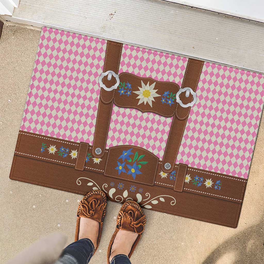 Lederhosen Oktoberfest Rubber Doormat Pink Edelweiss Floral Polka Dots - Wonder Print Shop