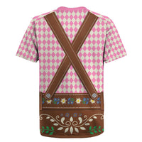 Lederhosen Oktoberfest Rugby Jersey Pink Edelweiss Floral Polka Dots - Wonder Print Shop