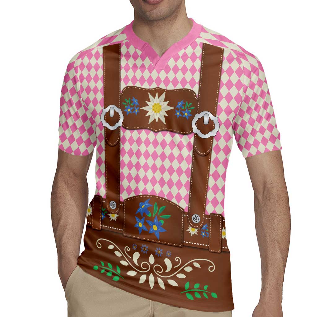 Lederhosen Oktoberfest Rugby Jersey Pink Edelweiss Floral Polka Dots - Wonder Print Shop
