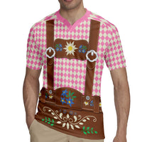 Lederhosen Oktoberfest Rugby Jersey Pink Edelweiss Floral Polka Dots - Wonder Print Shop