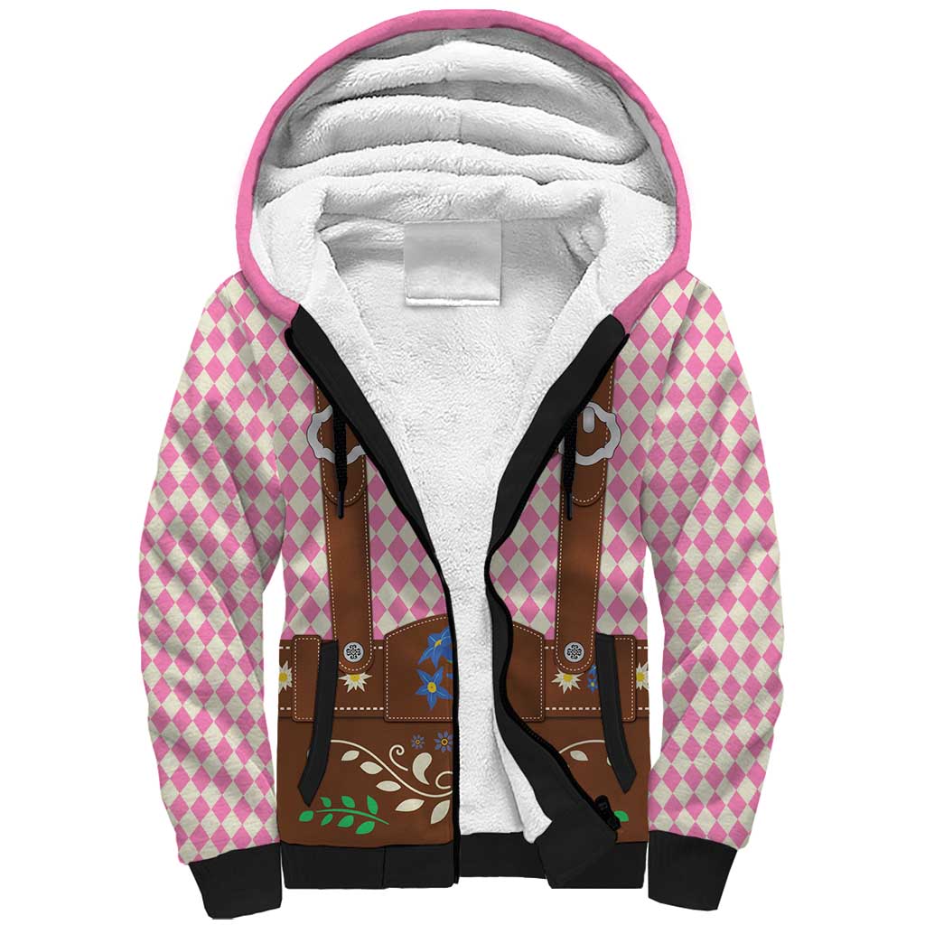 Lederhosen Oktoberfest Sherpa Hoodie Pink Edelweiss Floral Polka Dots - Wonder Print Shop