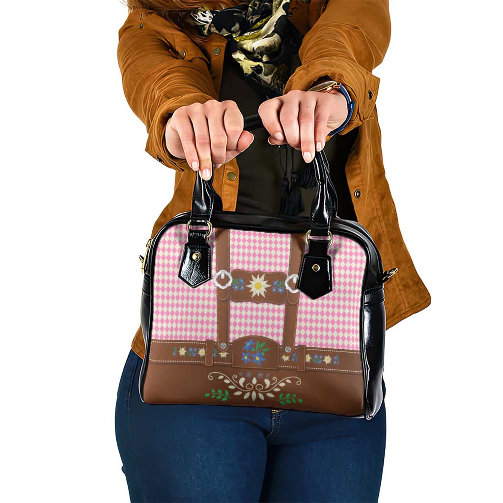 Lederhosen Oktoberfest Shoulder Handbag Pink Edelweiss Floral Polka Dots - Wonder Print Shop