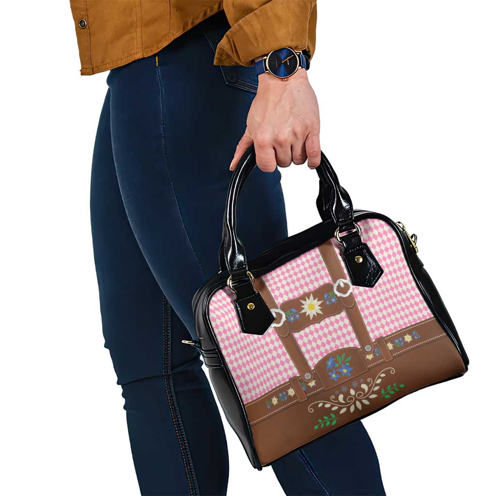 Lederhosen Oktoberfest Shoulder Handbag Pink Edelweiss Floral Polka Dots - Wonder Print Shop