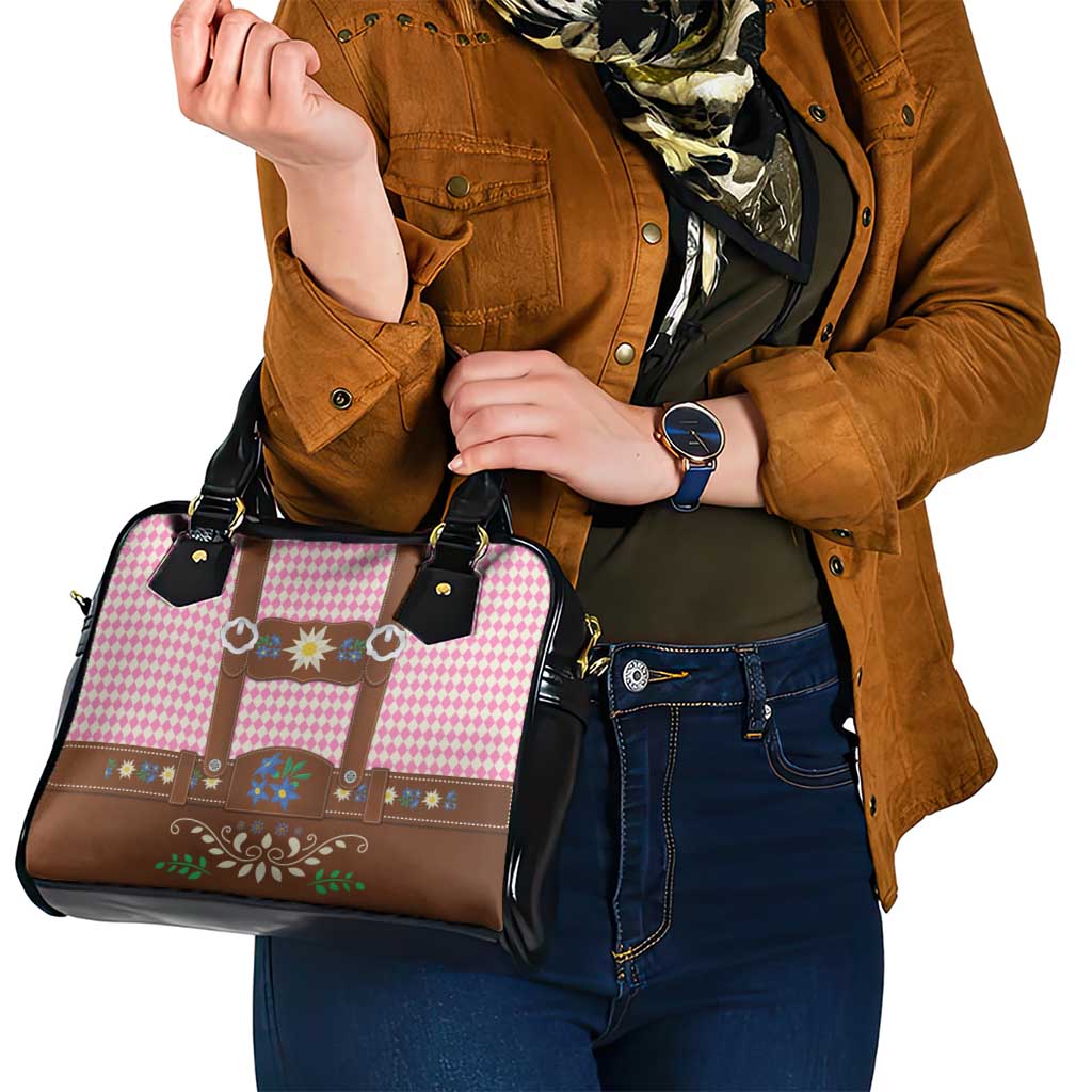 Lederhosen Oktoberfest Shoulder Handbag Pink Edelweiss Floral Polka Dots - Wonder Print Shop