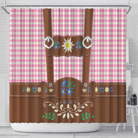 Lederhosen Oktoberfest Shower Curtain Pink Edelweiss Floral Polka Dots - Wonder Print Shop