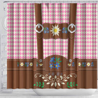 Lederhosen Oktoberfest Shower Curtain Pink Edelweiss Floral Polka Dots - Wonder Print Shop