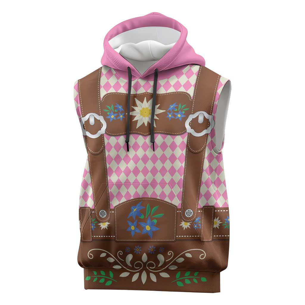 Lederhosen Oktoberfest Sleeveless Hoodie Pink Edelweiss Floral Polka Dots - Wonder Print Shop