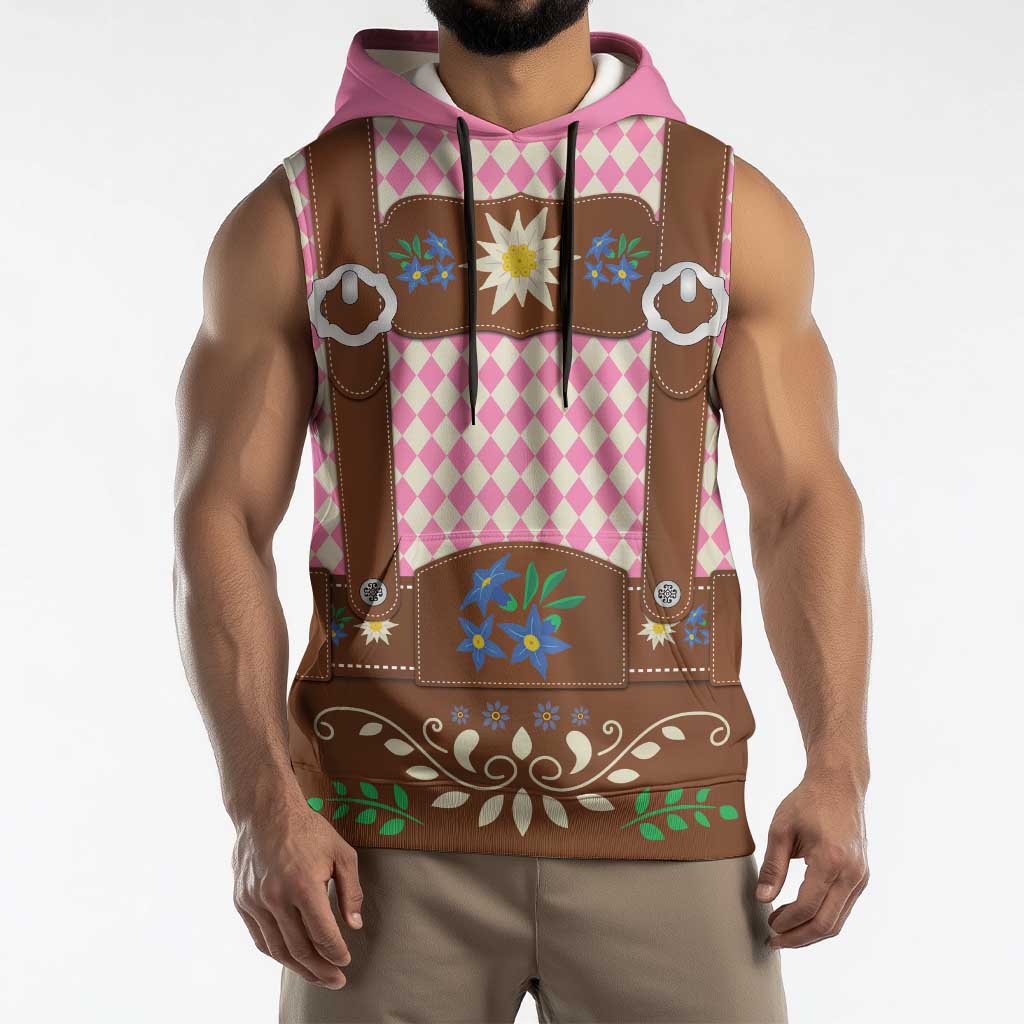 Lederhosen Oktoberfest Sleeveless Hoodie Pink Edelweiss Floral Polka Dots - Wonder Print Shop