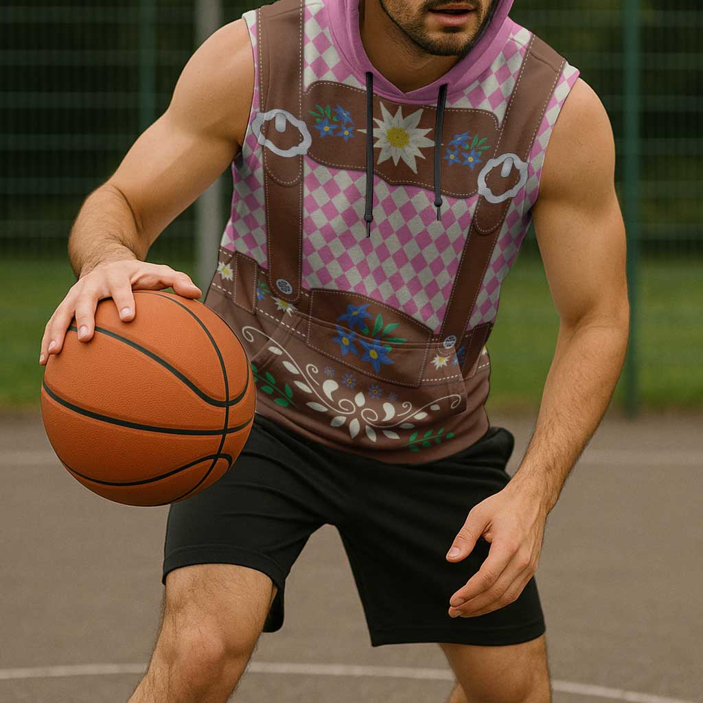Lederhosen Oktoberfest Sleeveless Hoodie Pink Edelweiss Floral Polka Dots - Wonder Print Shop