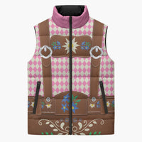 Lederhosen Oktoberfest Sleeveless Puffer Jacket Pink Edelweiss Floral Polka Dots - Wonder Print Shop