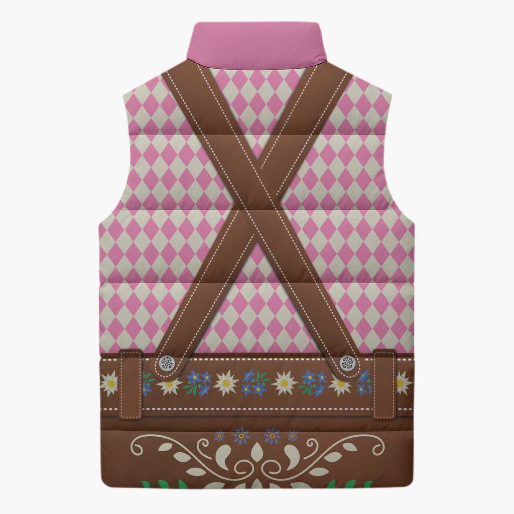 Lederhosen Oktoberfest Sleeveless Puffer Jacket Pink Edelweiss Floral Polka Dots - Wonder Print Shop