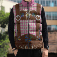 Lederhosen Oktoberfest Sleeveless Puffer Jacket Pink Edelweiss Floral Polka Dots - Wonder Print Shop