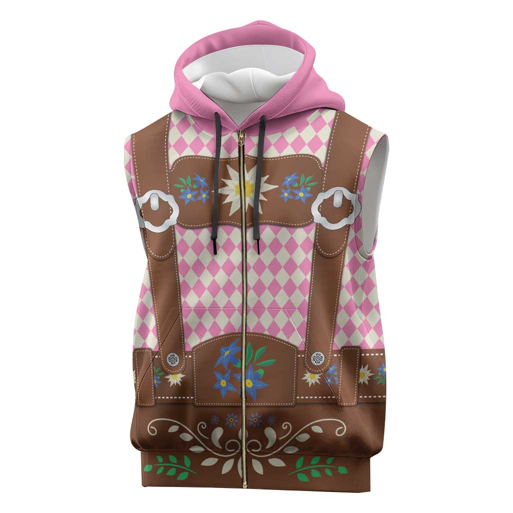 Lederhosen Oktoberfest Sleeveless Zip Hoodie Pink Edelweiss Floral Polka Dots - Wonder Print Shop