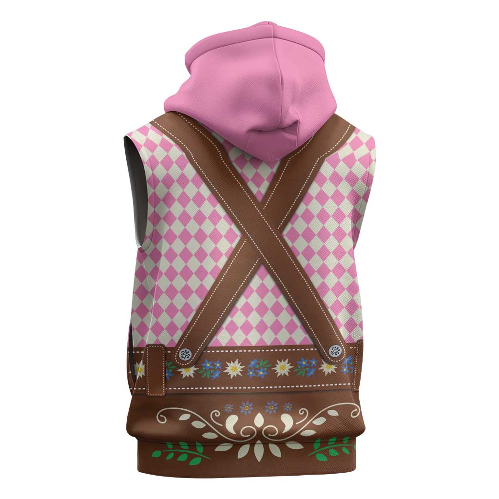 Lederhosen Oktoberfest Sleeveless Zip Hoodie Pink Edelweiss Floral Polka Dots - Wonder Print Shop