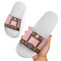 Lederhosen Oktoberfest Slide Sandals Pink Edelweiss Floral Polka Dots - Wonder Print Shop