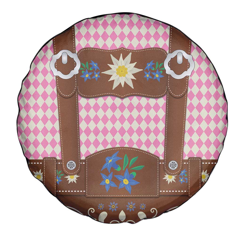 Lederhosen Oktoberfest Spare Tire Cover Pink Edelweiss Floral Polka Dots - Wonder Print Shop