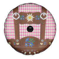 Lederhosen Oktoberfest Spare Tire Cover Pink Edelweiss Floral Polka Dots - Wonder Print Shop