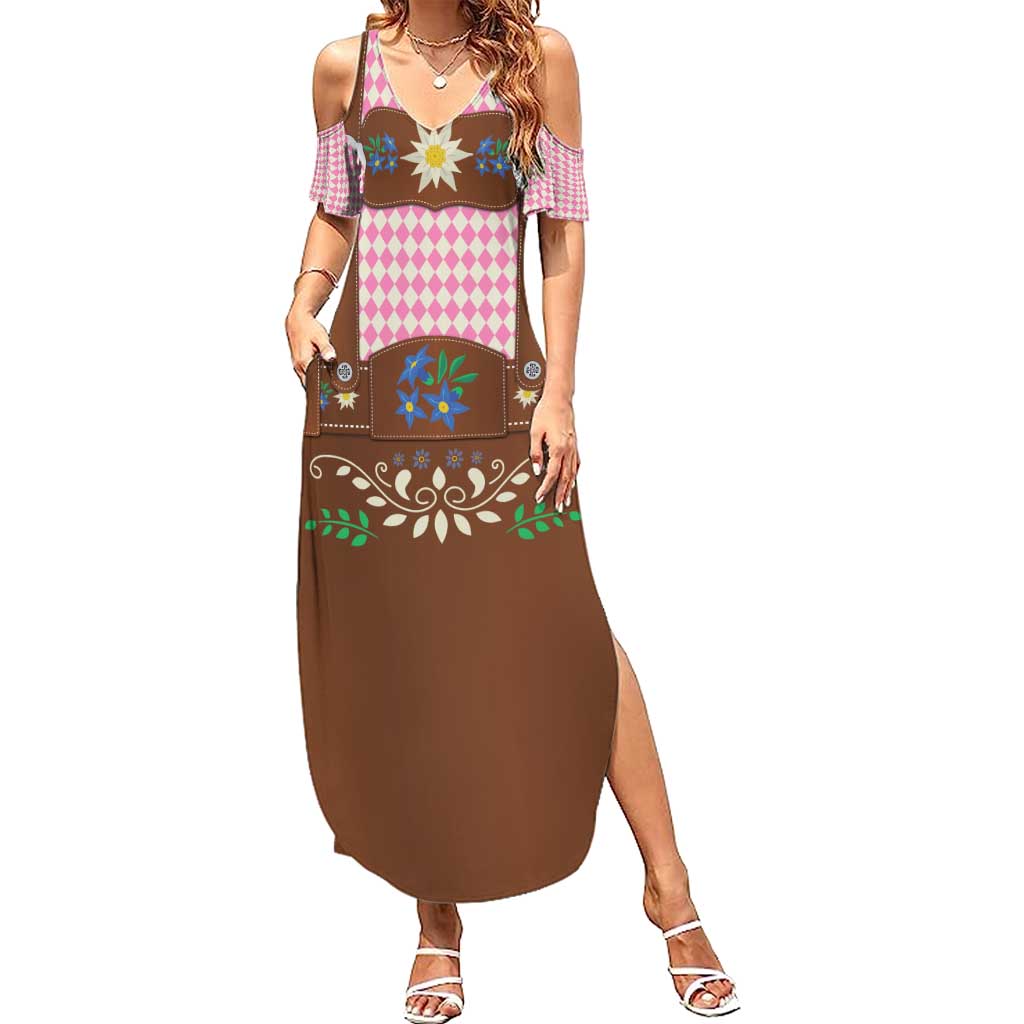 Lederhosen Oktoberfest Summer Maxi Dress Pink Edelweiss Floral Polka Dots - Wonder Print Shop