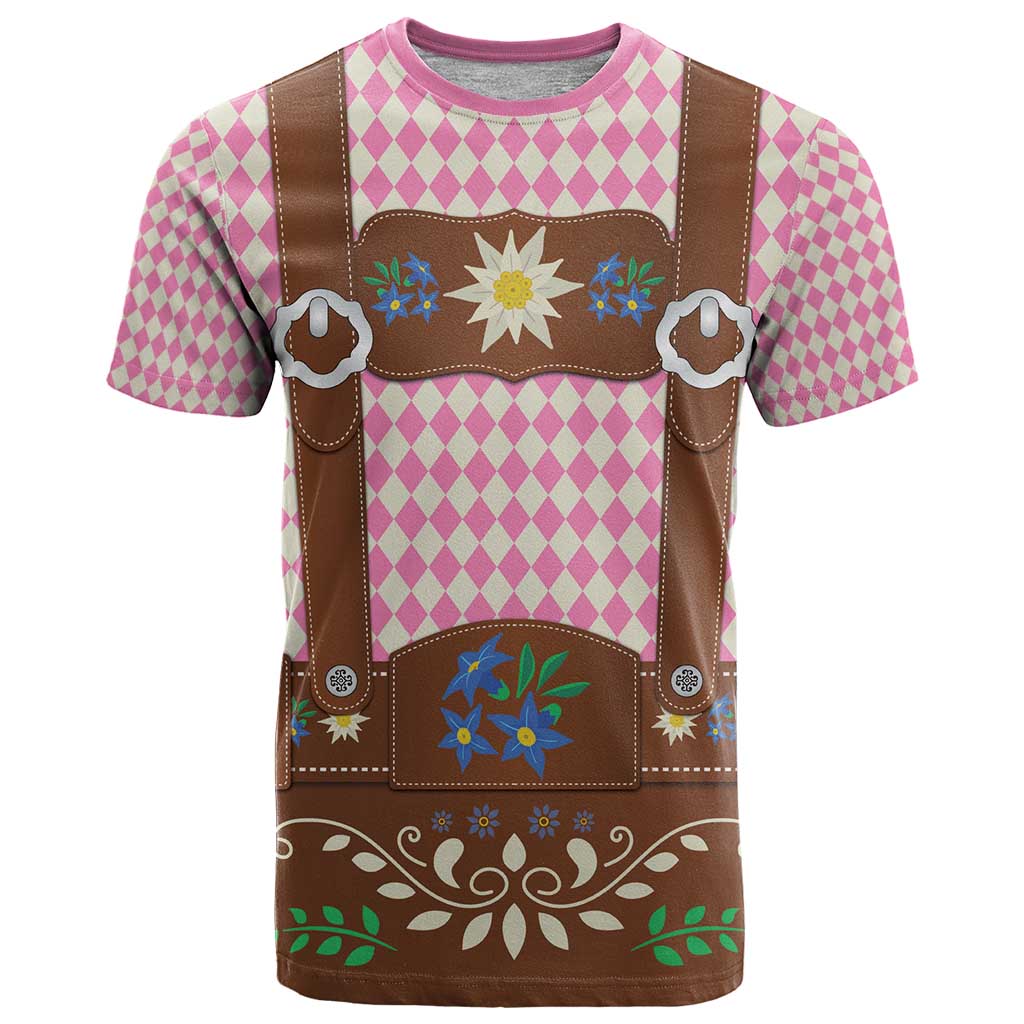 Lederhosen Oktoberfest T Shirt Pink Edelweiss Floral Polka Dots - Wonder Print Shop