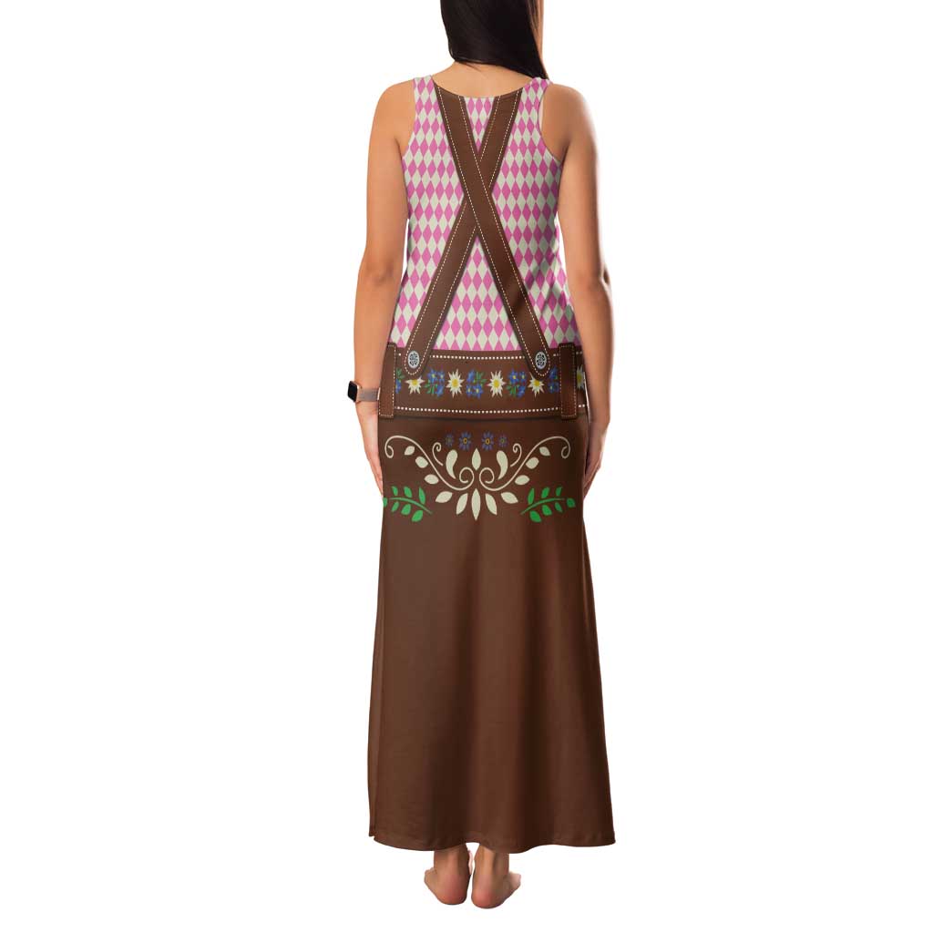 Lederhosen Oktoberfest Tank Maxi Dress Pink Edelweiss Floral Polka Dots - Wonder Print Shop