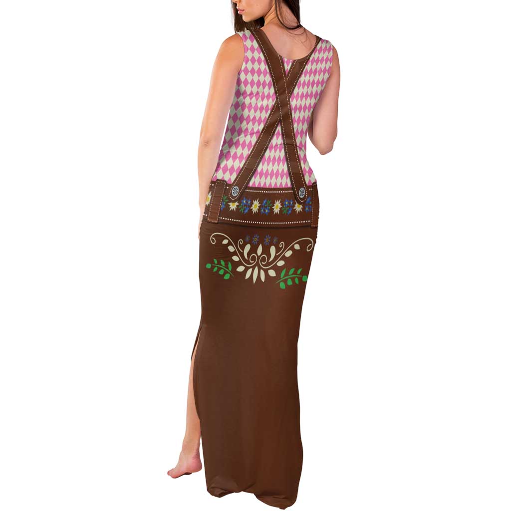 Lederhosen Oktoberfest Tank Maxi Dress Pink Edelweiss Floral Polka Dots - Wonder Print Shop