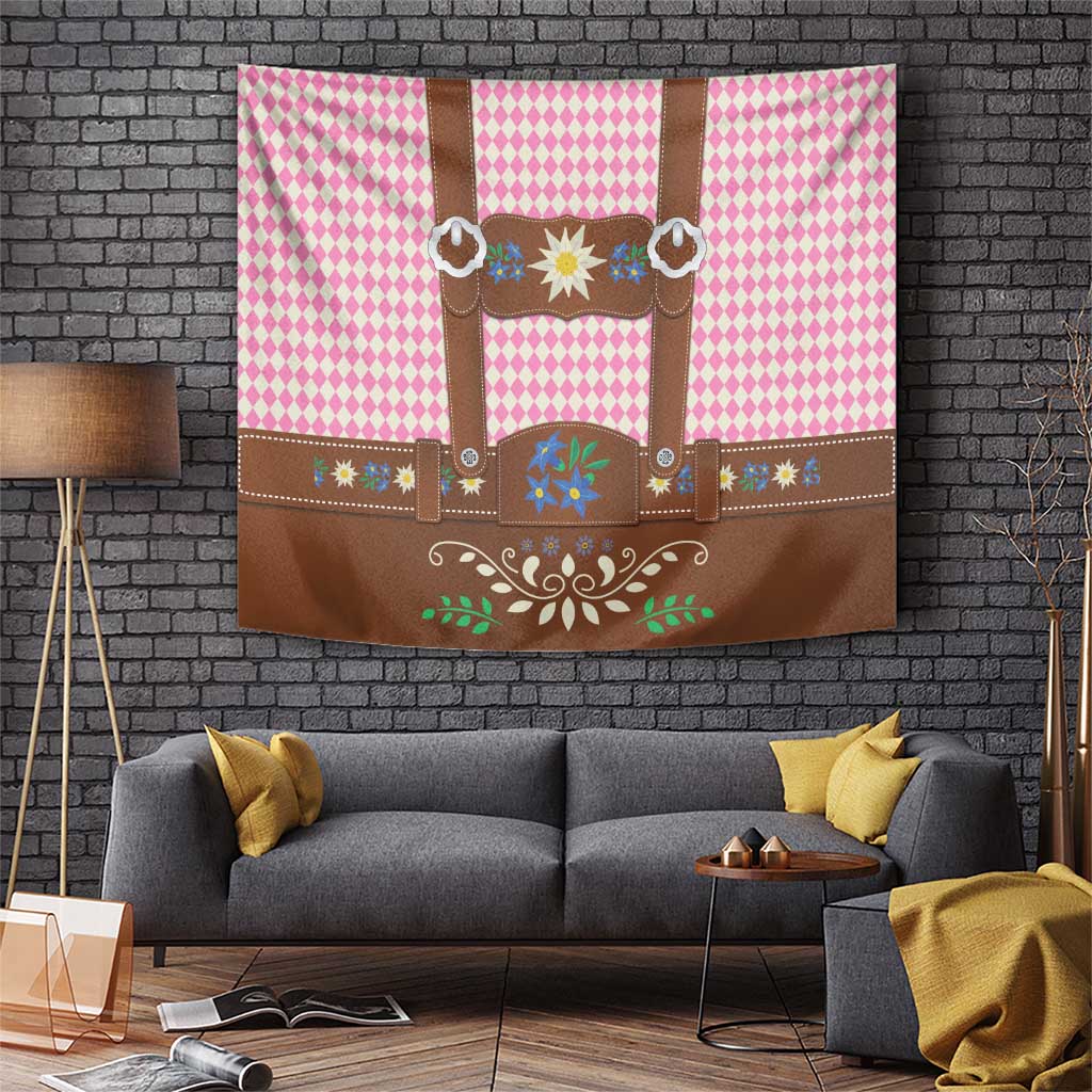 Lederhosen Oktoberfest Tapestry Pink Edelweiss Floral Polka Dots - Wonder Print Shop