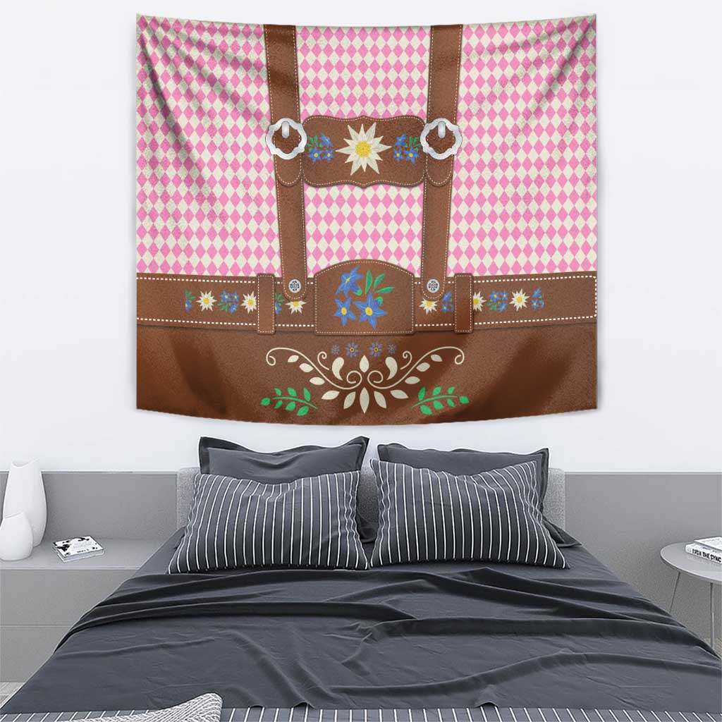 Lederhosen Oktoberfest Tapestry Pink Edelweiss Floral Polka Dots - Wonder Print Shop