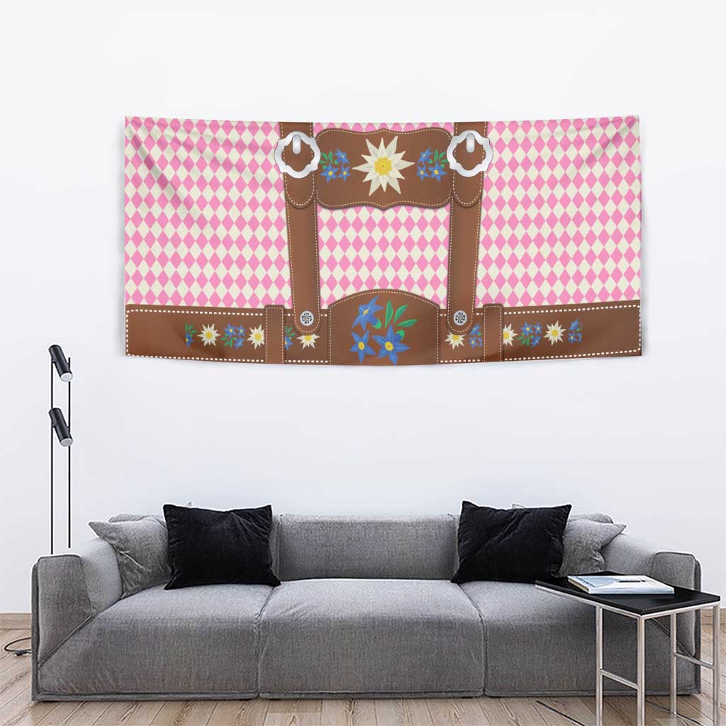 Lederhosen Oktoberfest Tapestry Pink Edelweiss Floral Polka Dots - Wonder Print Shop