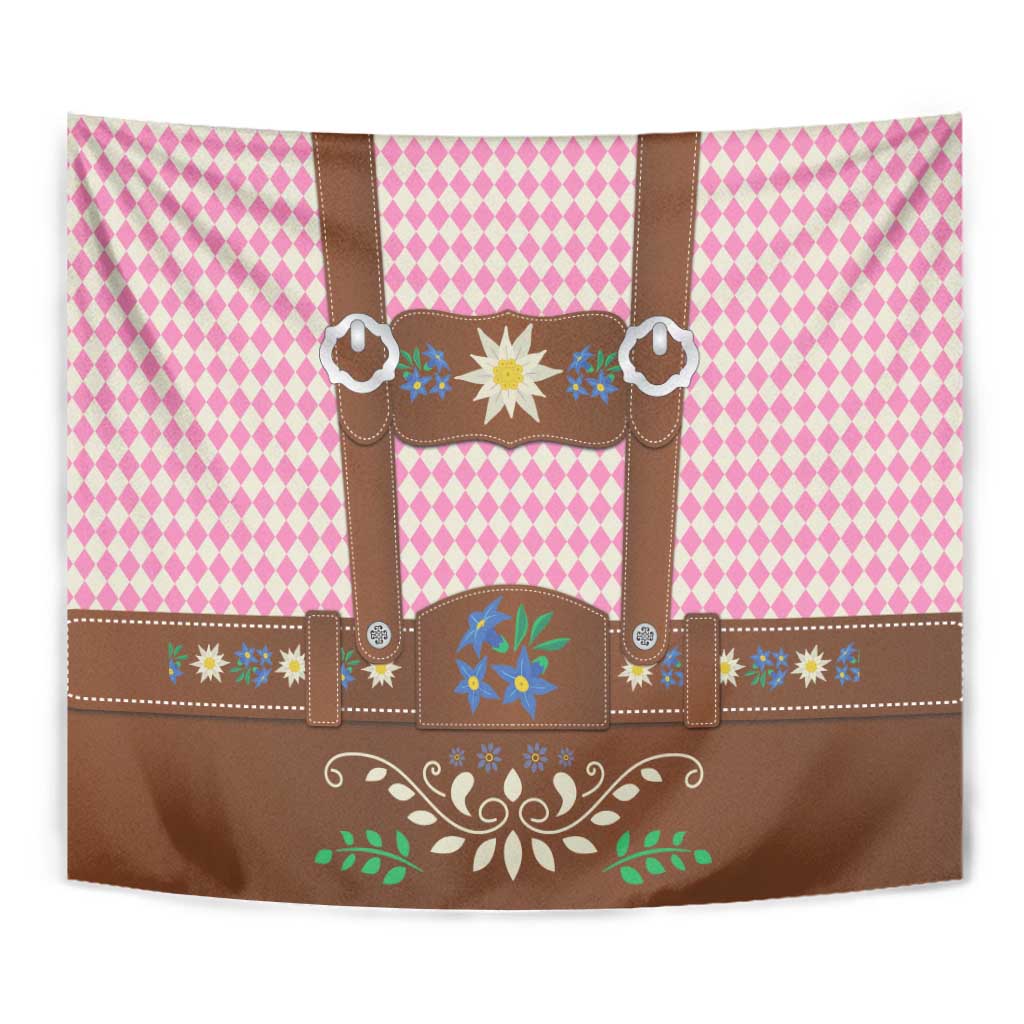 Lederhosen Oktoberfest Tapestry Pink Edelweiss Floral Polka Dots - Wonder Print Shop