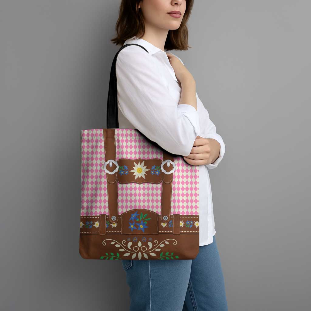 Lederhosen Oktoberfest Tote Bag Pink Edelweiss Floral Polka Dots - Wonder Print Shop