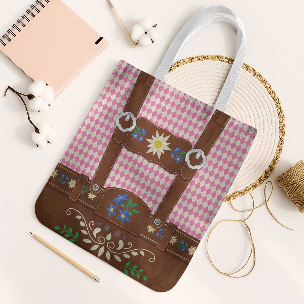 Lederhosen Oktoberfest Tote Bag Pink Edelweiss Floral Polka Dots - Wonder Print Shop