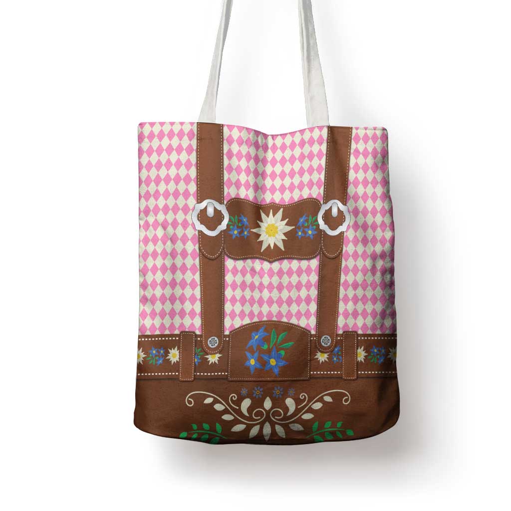 Lederhosen Oktoberfest Tote Bag Pink Edelweiss Floral Polka Dots - Wonder Print Shop