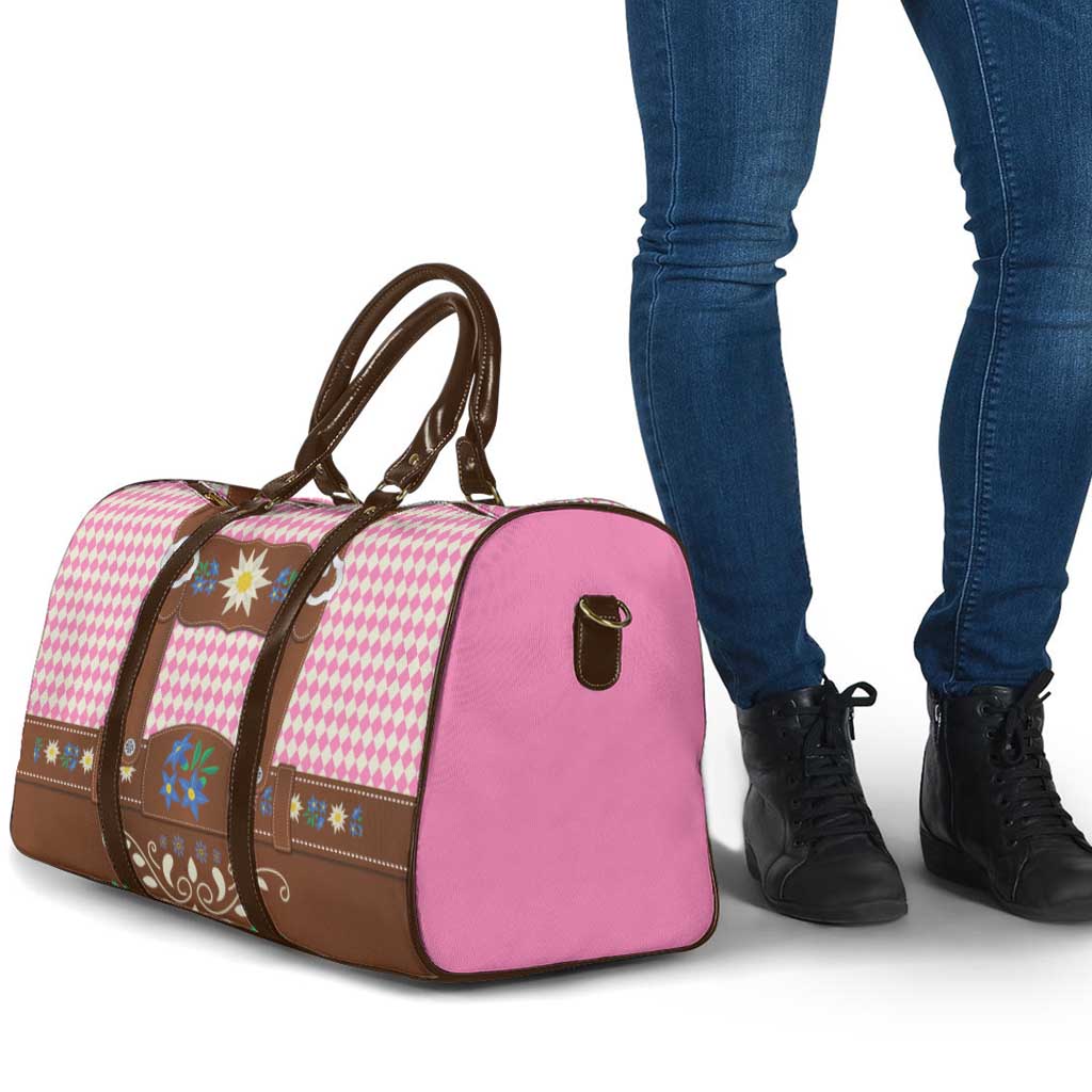 Lederhosen Oktoberfest Travel Bag Pink Edelweiss Floral Polka Dots - Wonder Print Shop