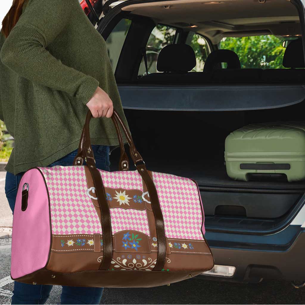 Lederhosen Oktoberfest Travel Bag Pink Edelweiss Floral Polka Dots - Wonder Print Shop