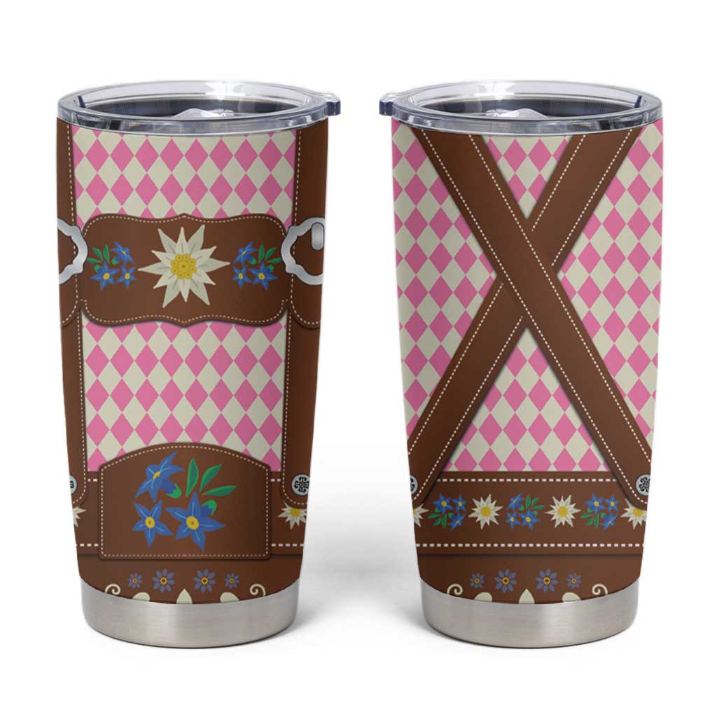 Lederhosen Oktoberfest Tumbler Cup Pink Edelweiss Floral Polka Dots - Wonder Print Shop